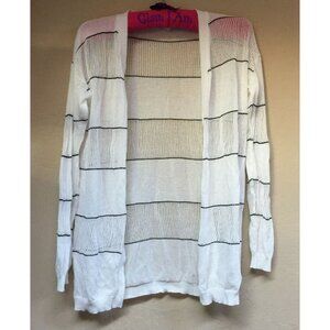 The Impeccable Pig Womens Open Cardigan Sweater Medium White Striped Lightweight